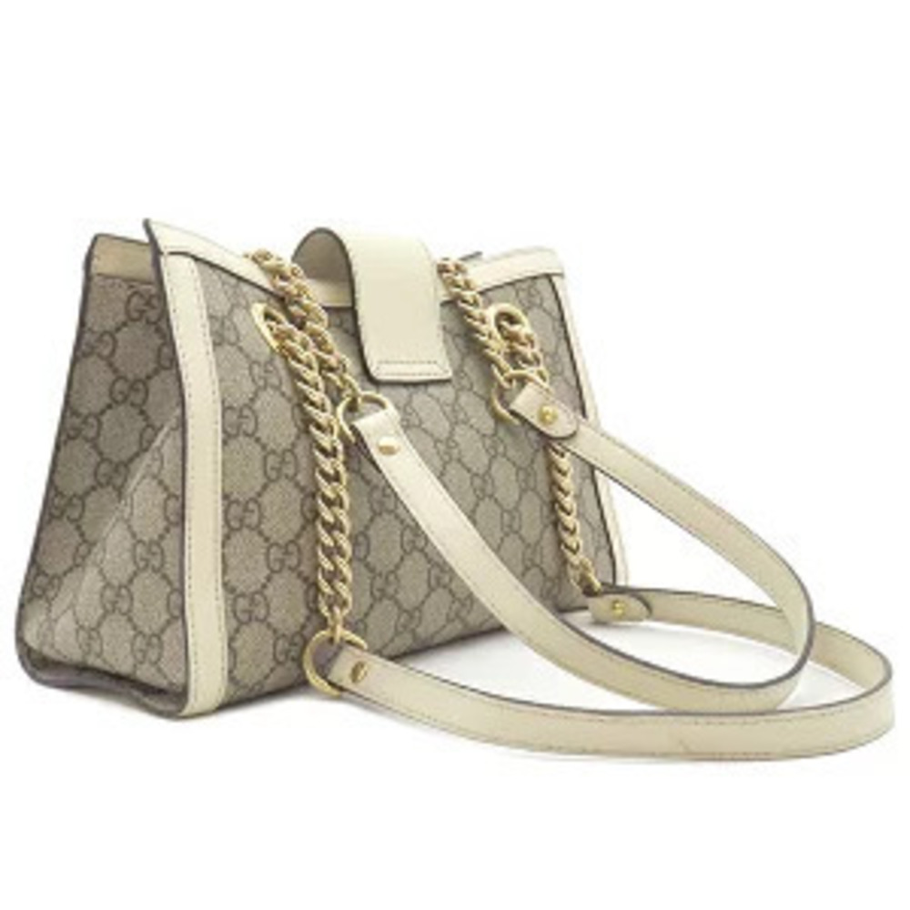 Gucci GG Leather Beige Strap Shoulder Supreme Padlock Bag Chain White